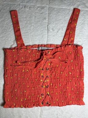 Papaya Coral Smocked Lace-Up Crop with Yellow Watermelons 🍉